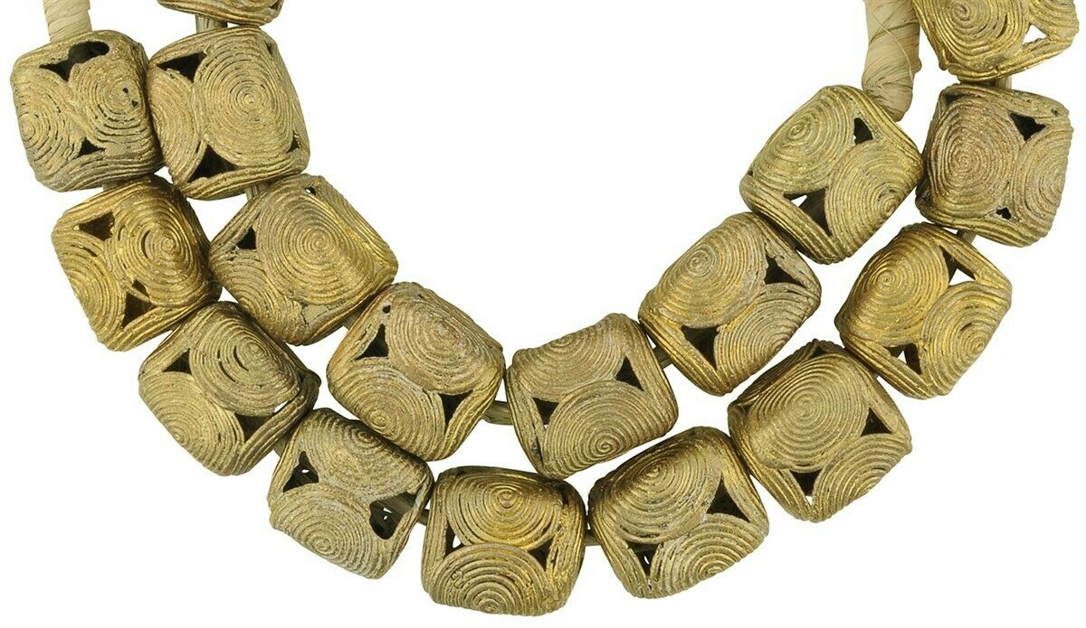 Brass beads cubes Ashanti African trade Ghana ethnic necklace - Tribalgh