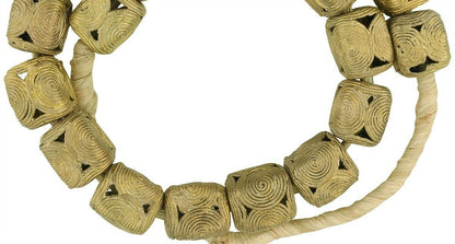 Large Cube Brass Beads - Handmade By Ghana'S Ashanti - close-up