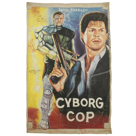 Film Kino Poster Afrikanischer Folk Outsider Kunst handbemalt Mehlsack Cyborg Cop - Tribalgh