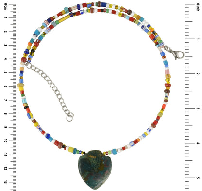 Antico commercio africano perline di semi di vetro Collana fatta a mano in acciaio inossidabile con pietra d'agata - Tribalgh