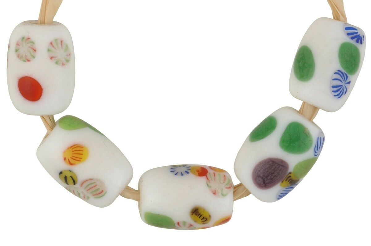 African trade beads old oval millefiori Czech Bohemian mosaic glass jewelry - Tribalgh