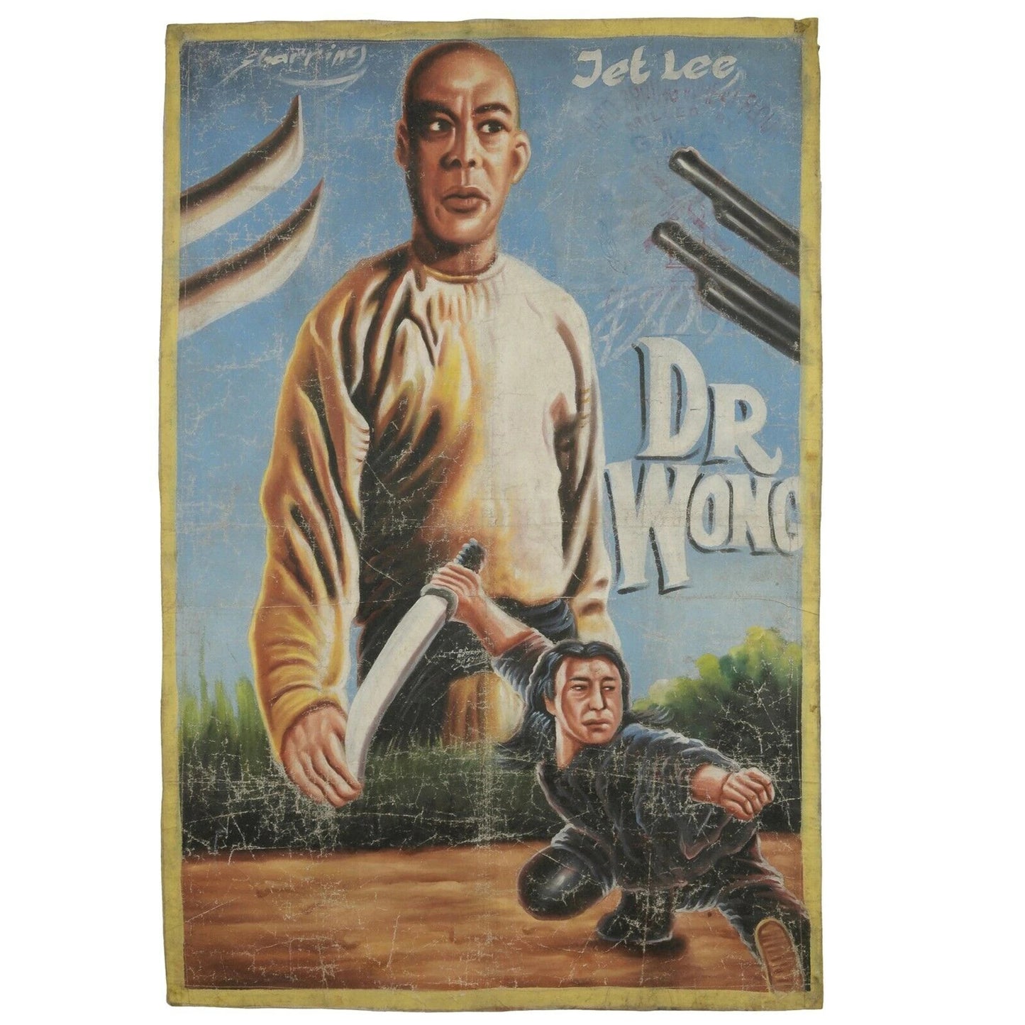 Cartel de la película de Ghana Arte del cine africano lienzo de saco de harina pintado a mano DR WONG - Tribalgh