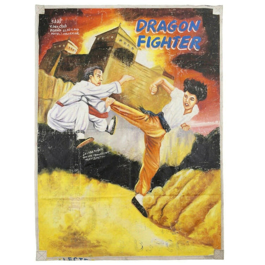 Poster cinematografico dipinto a mano Ghana outsider africano Wall Art DRAGON FIGHTER - Tribalgh