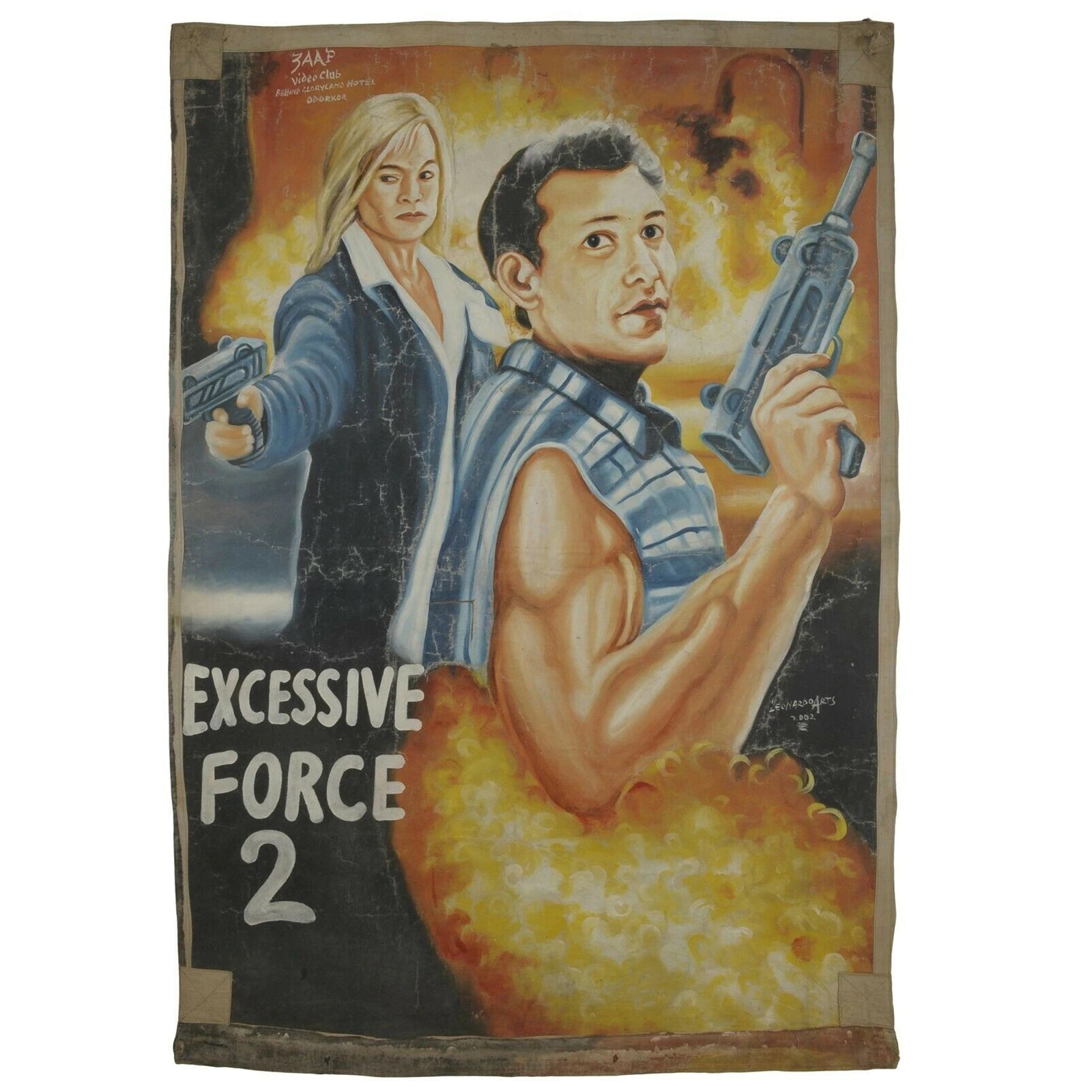 Ghana Movie poster African cinema Art hand painted flour sack EXCESSIVE FORCE 2 - Tribalgh
