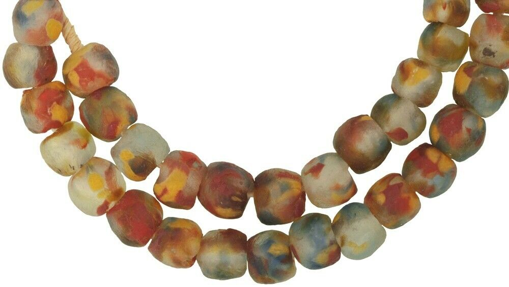 Trade beads recycled powder glass Krobo Ghana African handmade tribal jewelry - Tribalgh