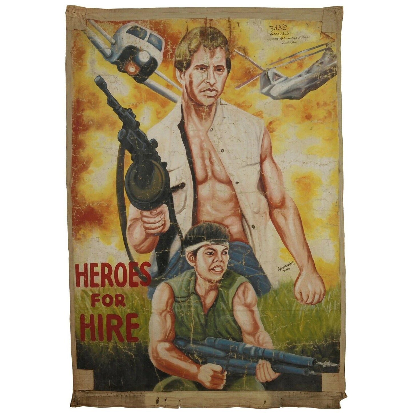 Ghana Filmplakat Handmalerei afrikanischer Kinomehlsack Art HEROES FOR HIRE - Tribalgh