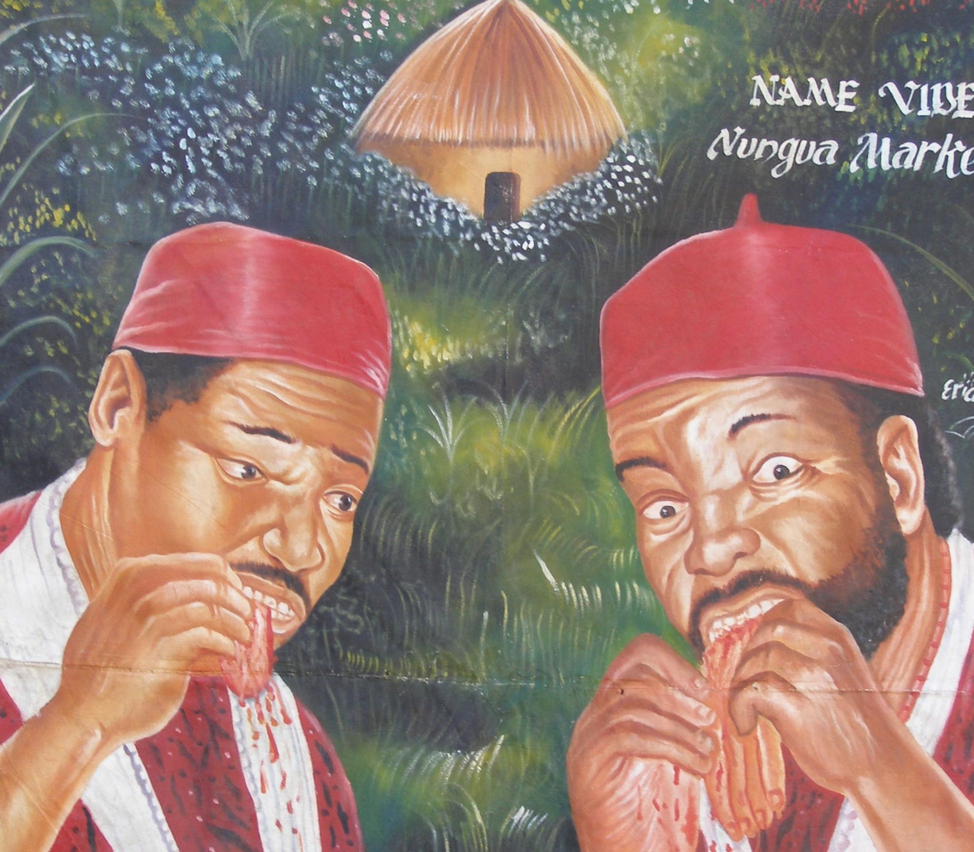 Unique "I HATE MY VILLAGE" Movie Poster - Hand-Painted Ghana Art close up