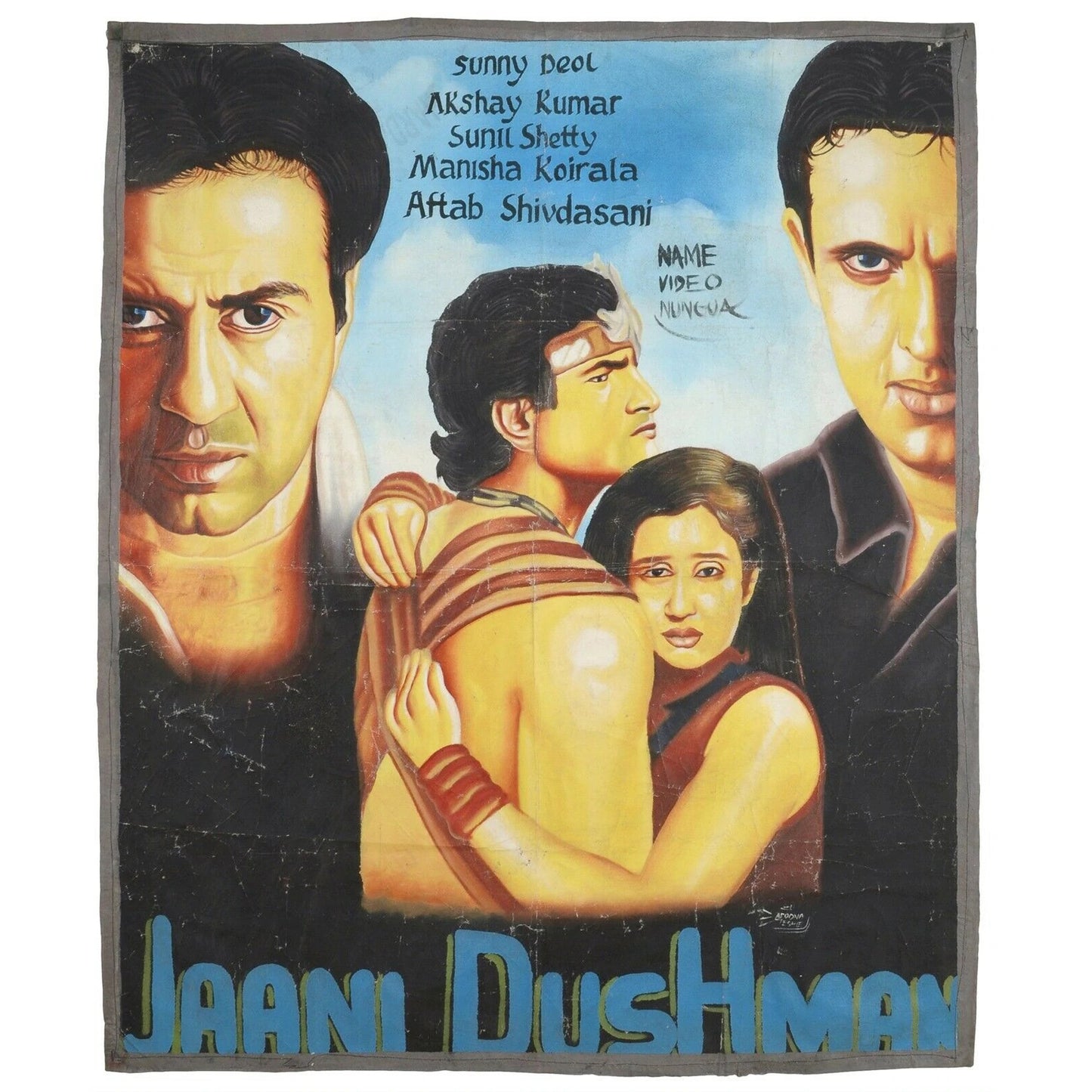 Jaani Dushman – Authentisches, handgemaltes Filmplakat mit Action-Motiven aus Ghana