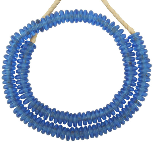 Krobo recycled glass beads handmade African trade Ghana translucent blue annular - Tribalgh