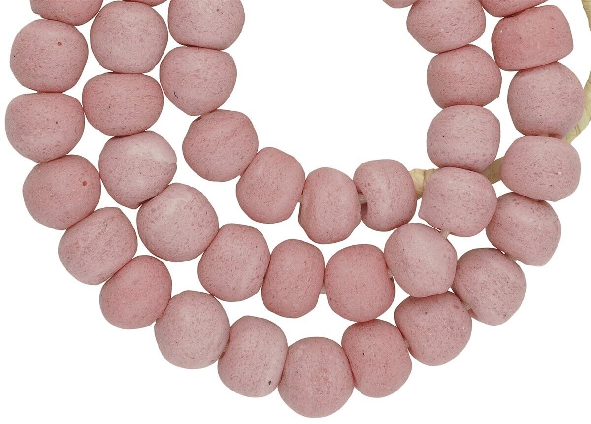 Recycled glass powder beads handmade pink Krobo African trade - Tribalgh