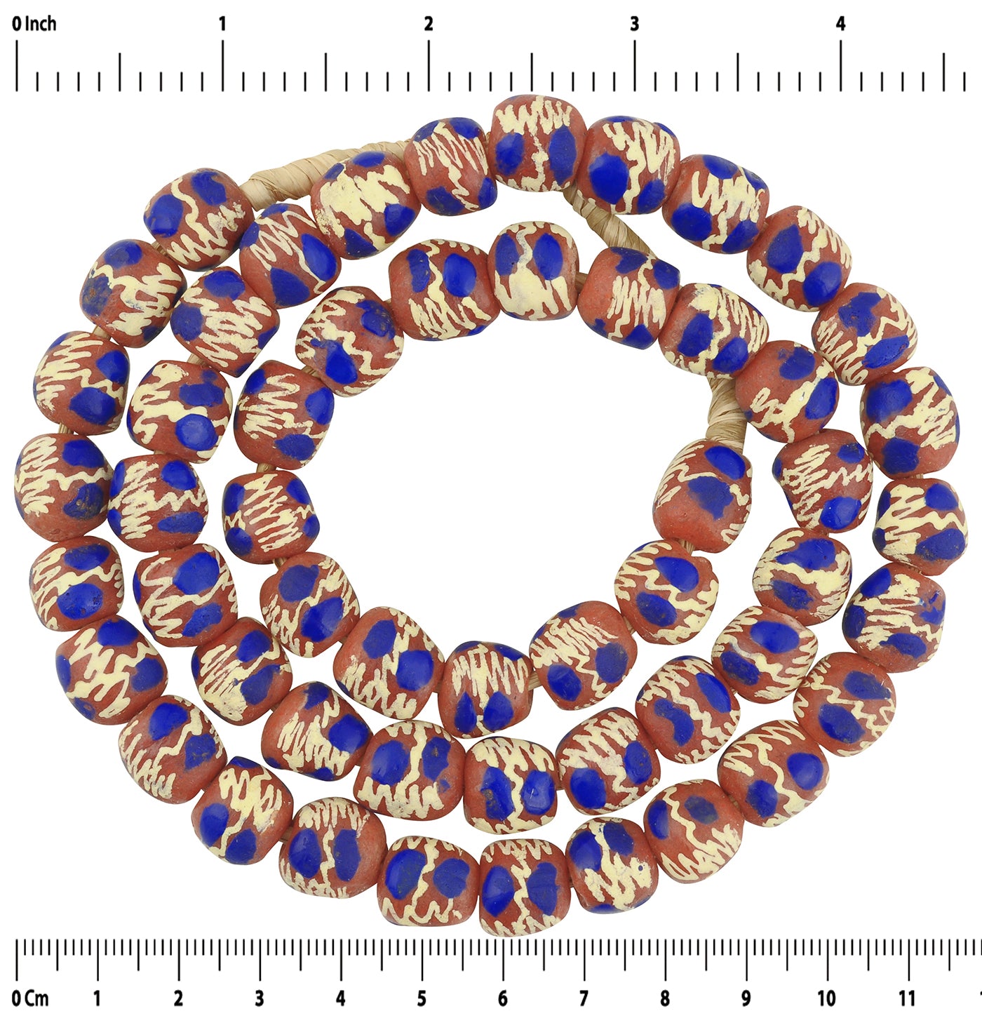 Autentiche perle di vetro in polvere fantasia del Ghana - filo da 11-12 mm, 24 pollici