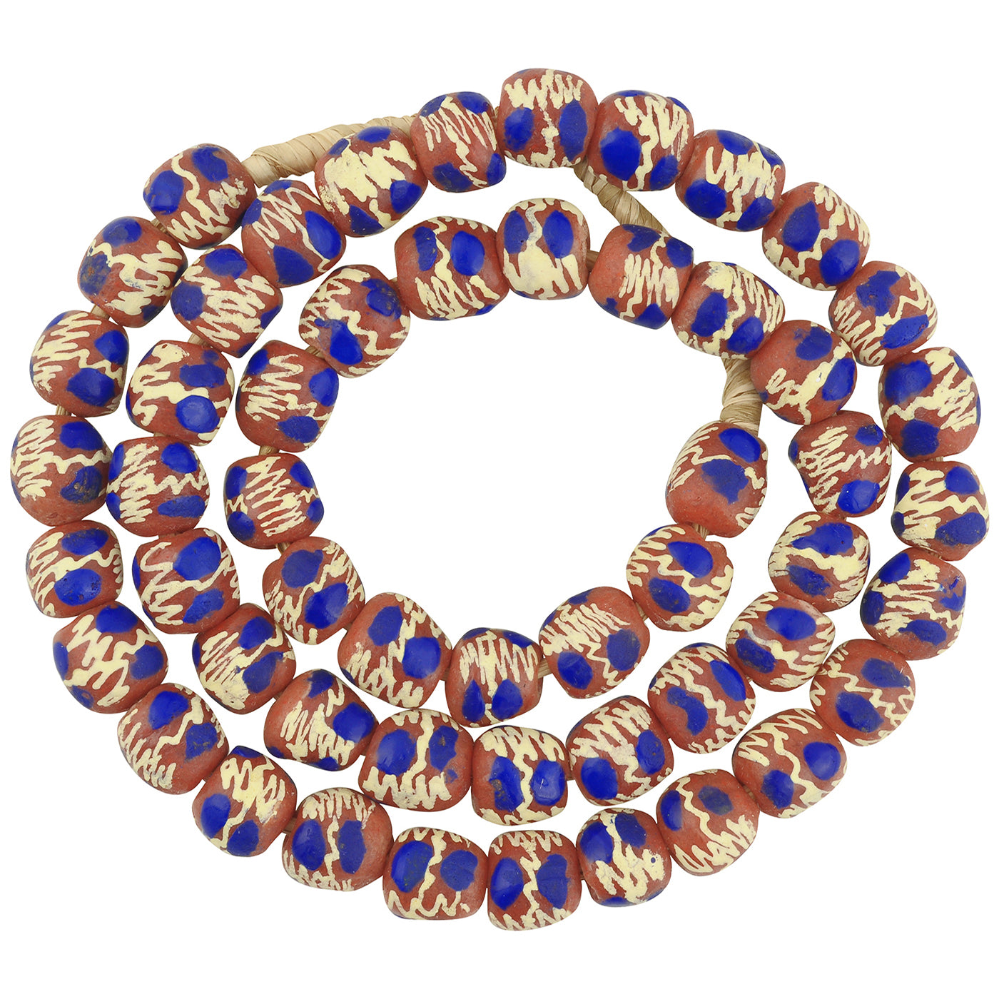 Autentiche perle di vetro in polvere fantasia del Ghana - filo da 11-12 mm, 24 pollici