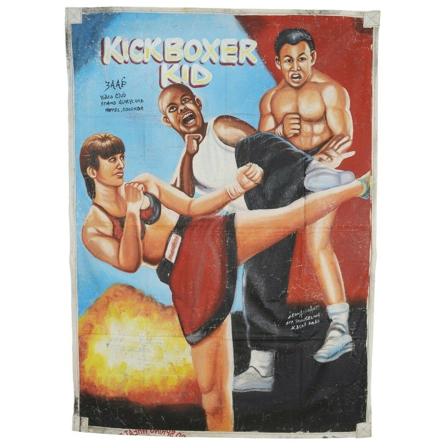 Cartel de la película KICKBOXER KID pintado a mano en Ghana para el arte del cine local.