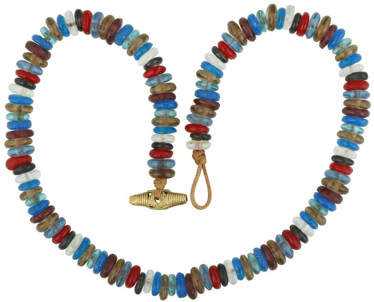 Handgefertigte Halskette aus recycelten Glasperlen Messing Krobo Ashanti Afrikanischer Handelsschmuck - Tribalgh