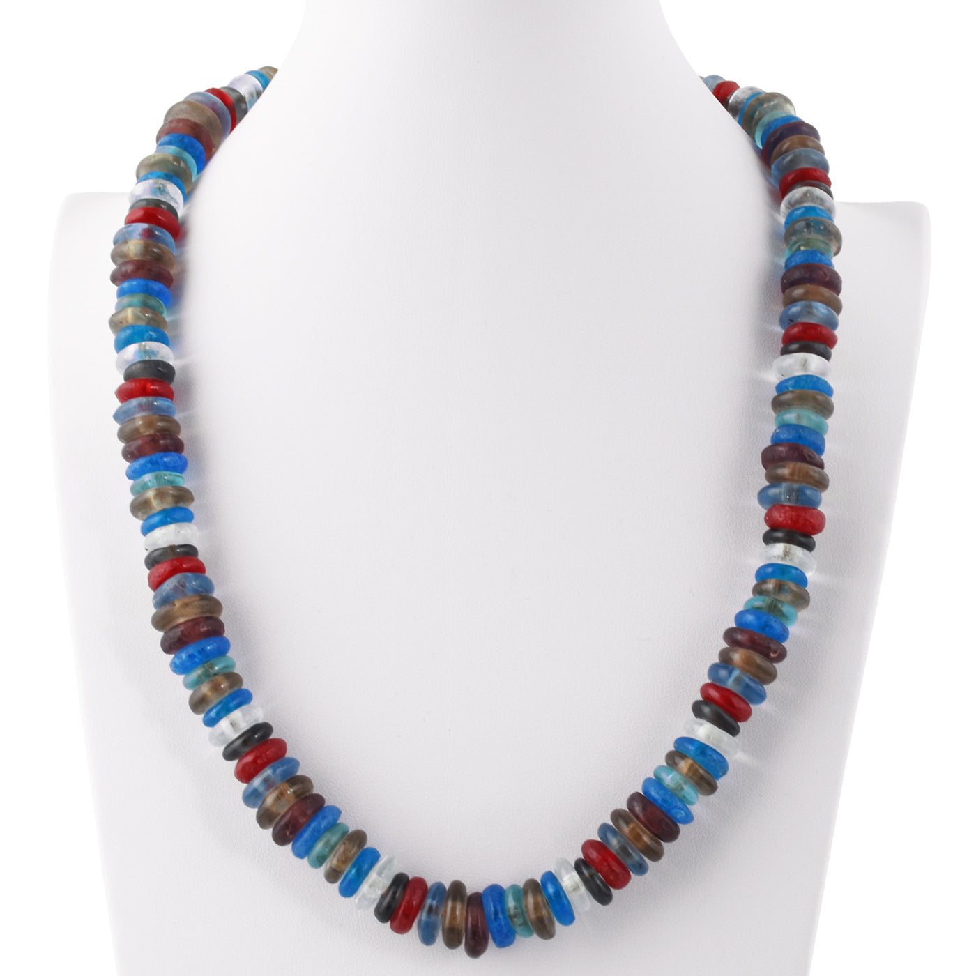 Handmade necklace recycled glass beads brass Krobo Ashanti African trade jewelry - Tribalgh
