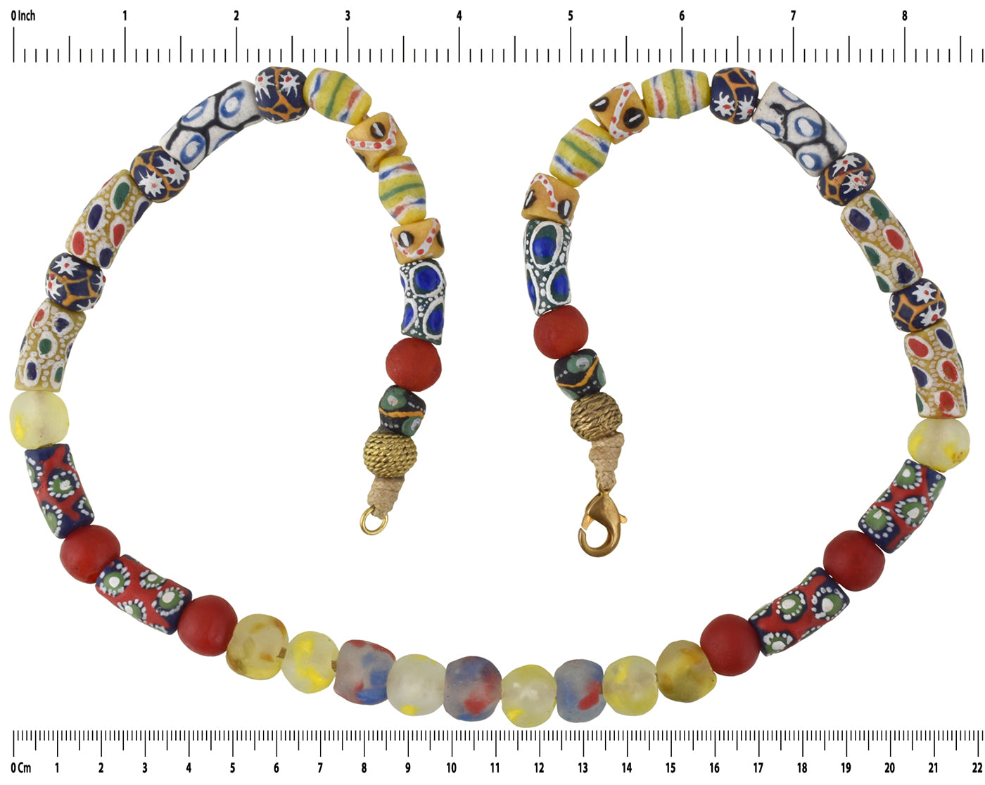 Handgemachte Halskette Messing recycelte Glasperlen Krobo Ghana Ashanti Afrikanischer Handel - Tribalgh