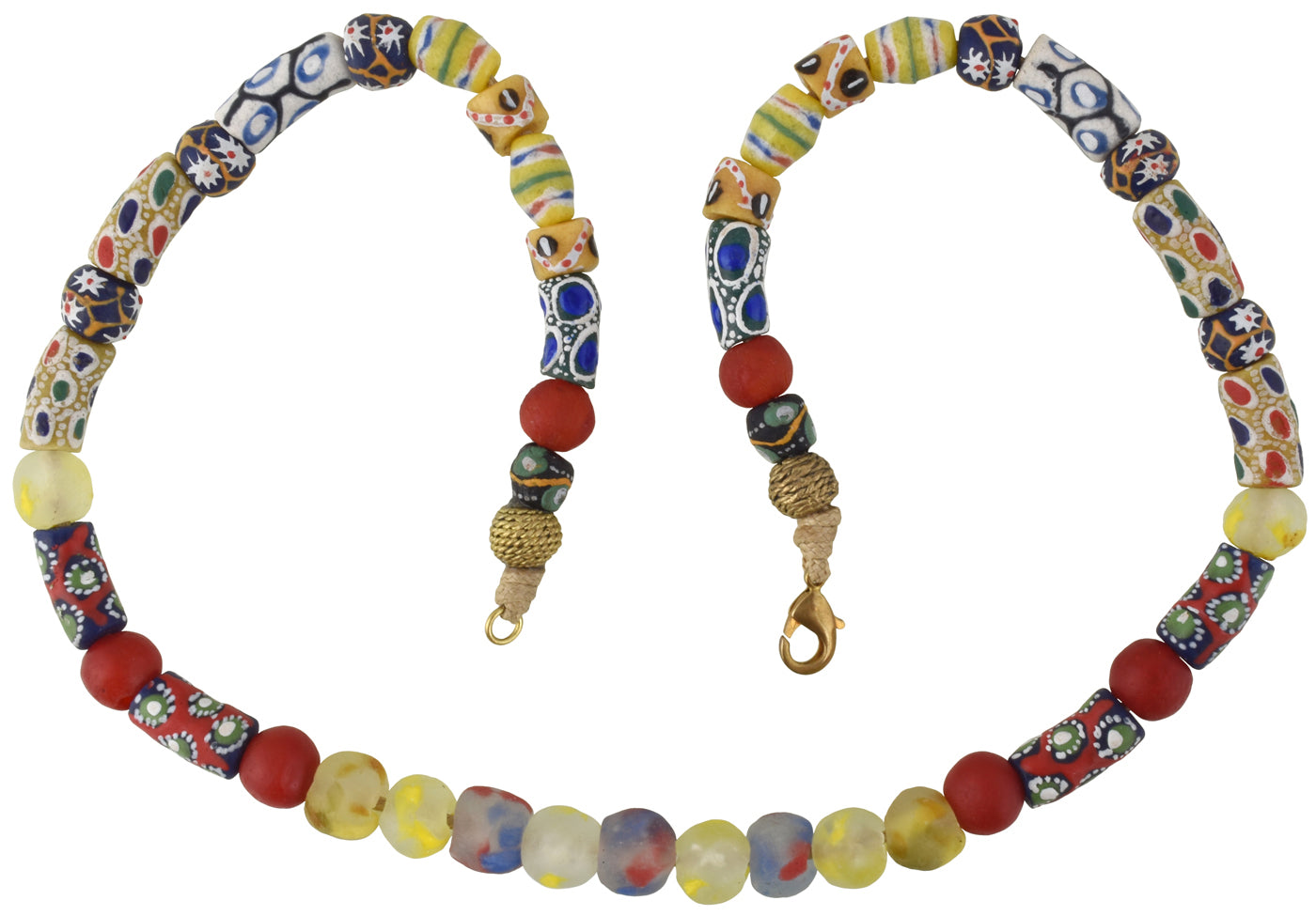 Collar hecho a mano latón perlas de vidrio reciclado Krobo Ghana Ashanti comercio africano - Tribalgh