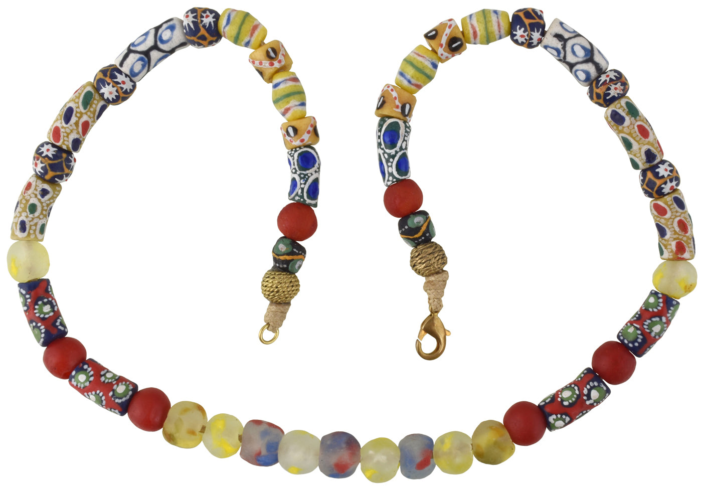 Handgemachte Halskette Messing recycelte Glasperlen Krobo Ghana Ashanti Afrikanischer Handel - Tribalgh