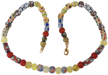 Handgemachte Halskette Messing recycelte Glasperlen Krobo Ghana Ashanti Afrikanischer Handel - Tribalgh