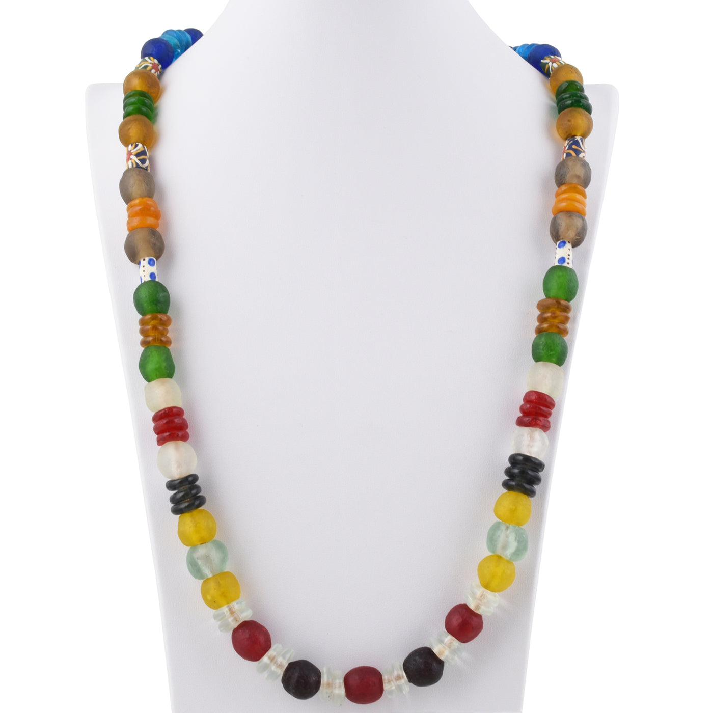 Handmade necklace recycled powder glass beads Krobo Ghana jewelry African trade - Tribalgh