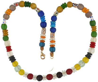 Handmade necklace recycled powder glass beads Krobo Ghana jewelry African trade - Tribalgh