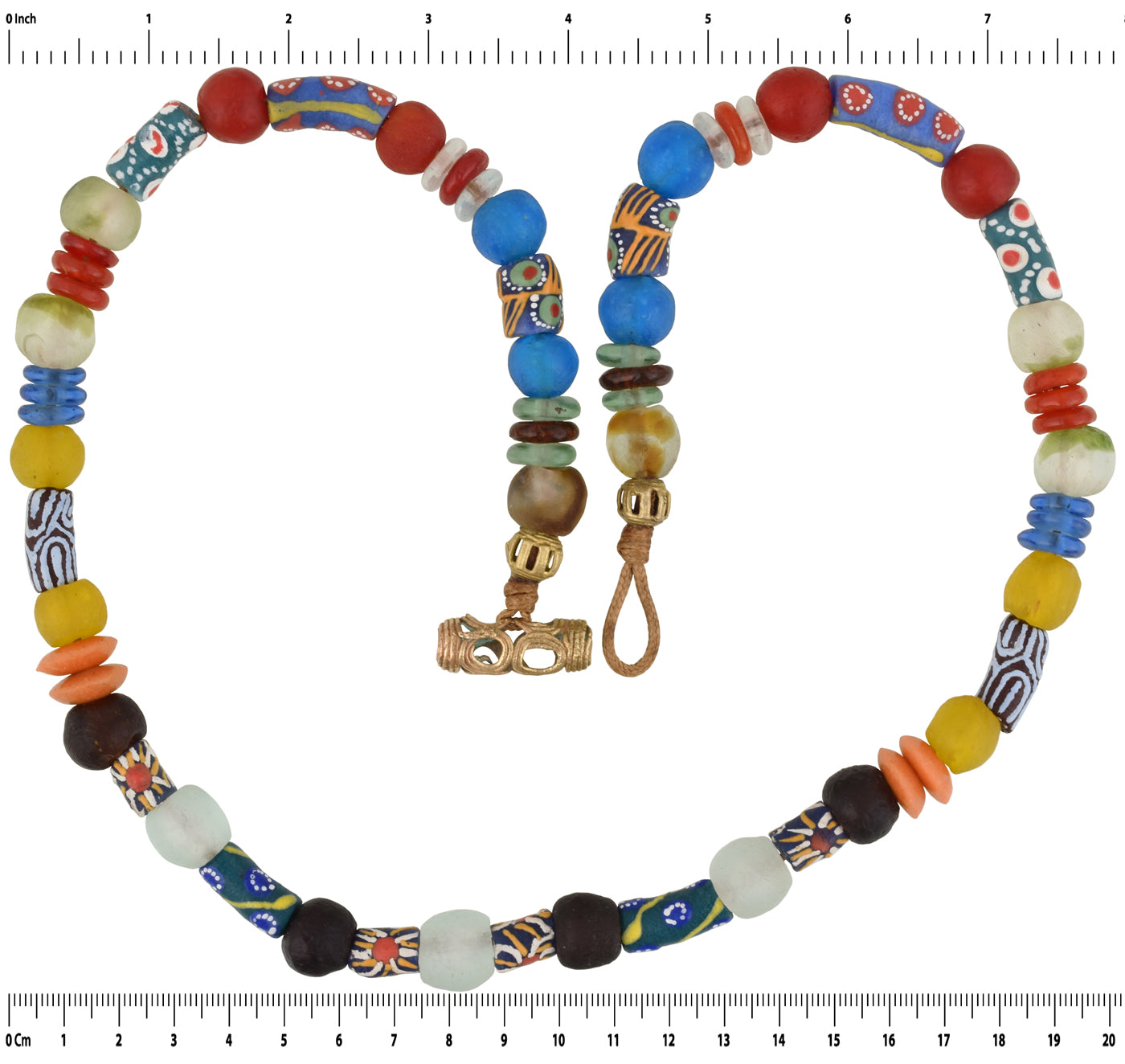 Handmade Krobo recycled glass beads brass Ashanti African trade Ghana necklace - Tribalgh