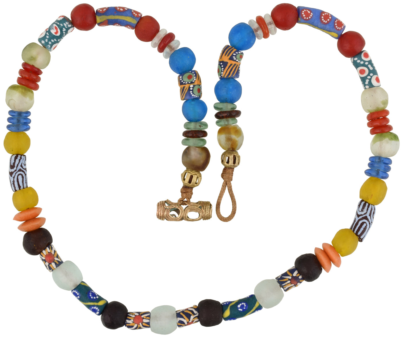 Handgemachte Krobo recycelte Glasperlen Messing Ashanti Afrikanischer Handel Ghana Halskette - Tribalgh