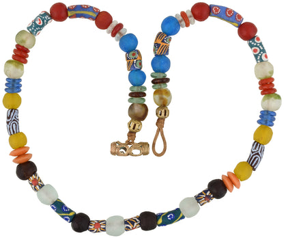 Handmade Krobo recycled glass beads brass Ashanti African trade Ghana necklace - Tribalgh