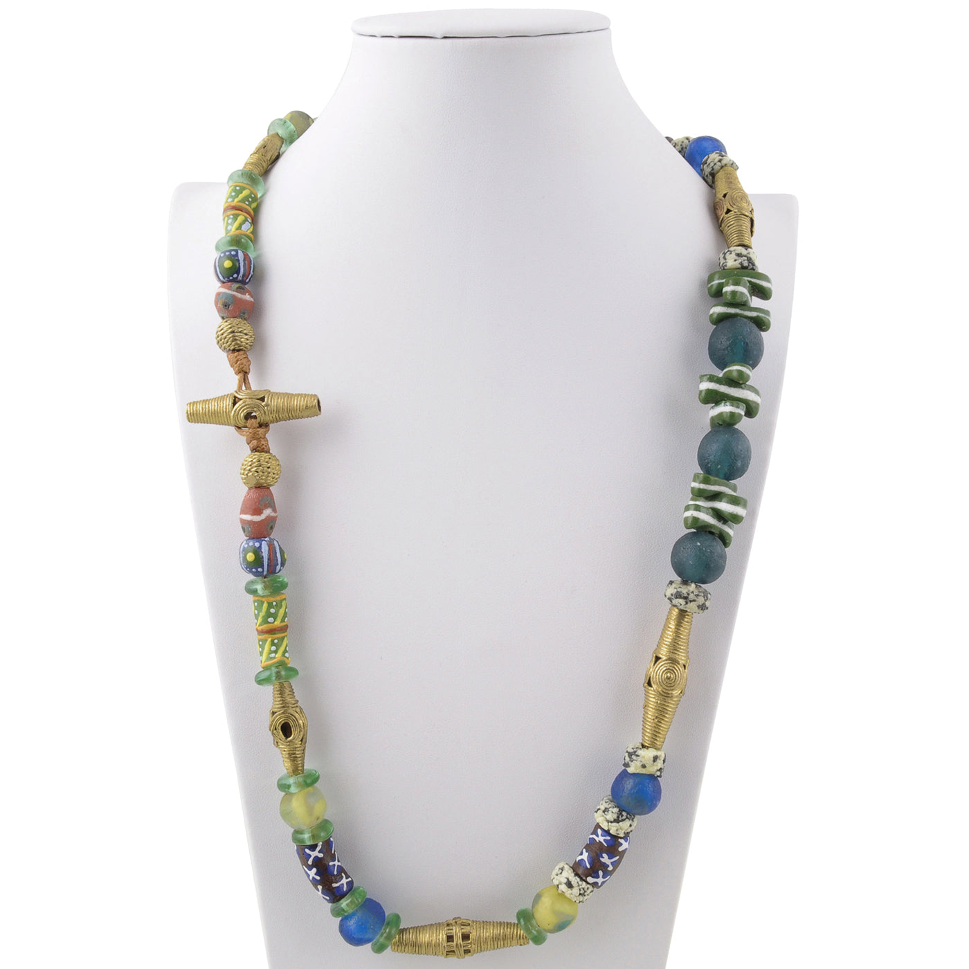 Handmade necklace brass recycled glass beads Krobo Ghana Ashanti African trade - Tribalgh