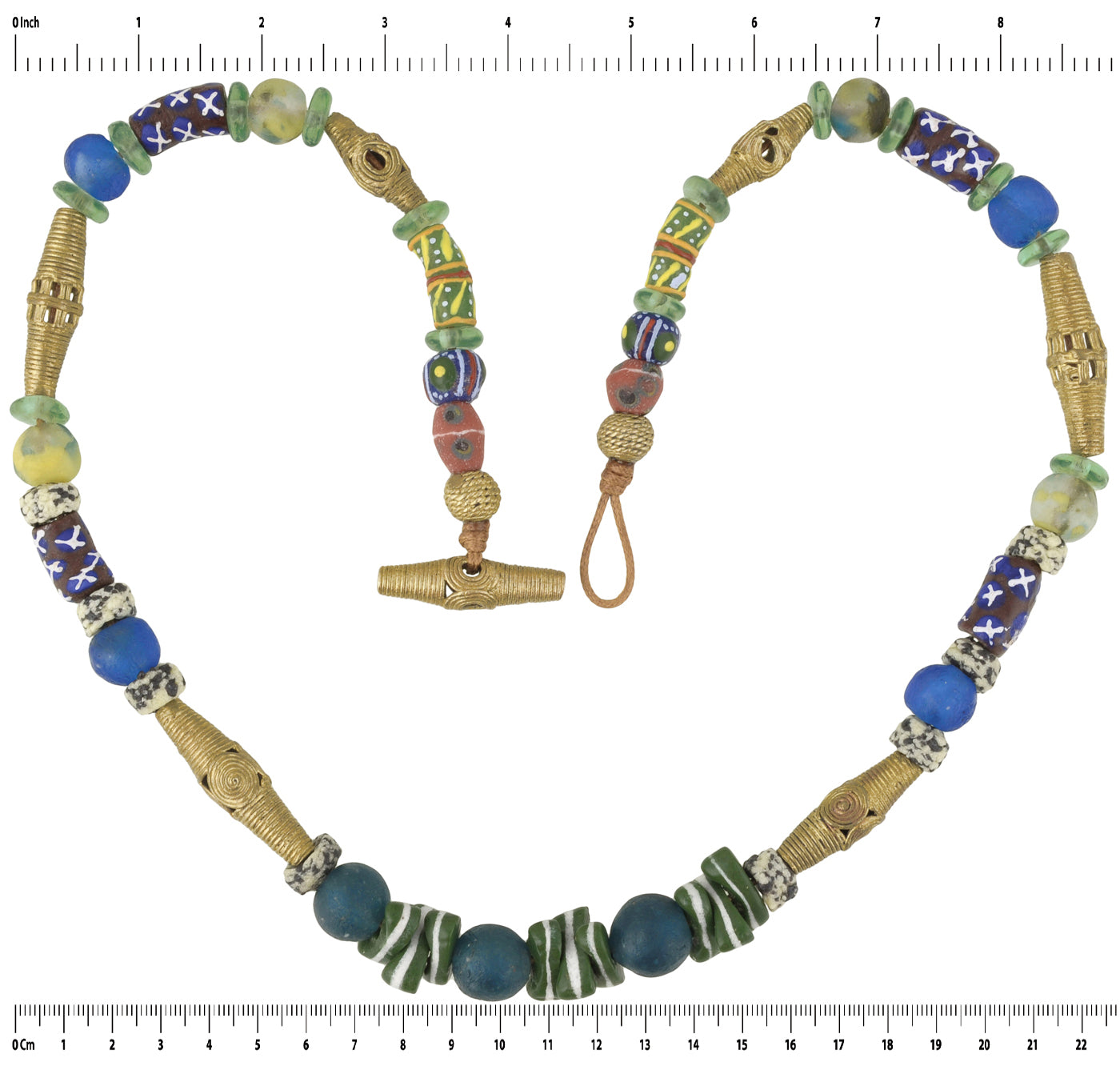 Handmade necklace brass recycled glass beads Krobo Ghana Ashanti African trade - Tribalgh
