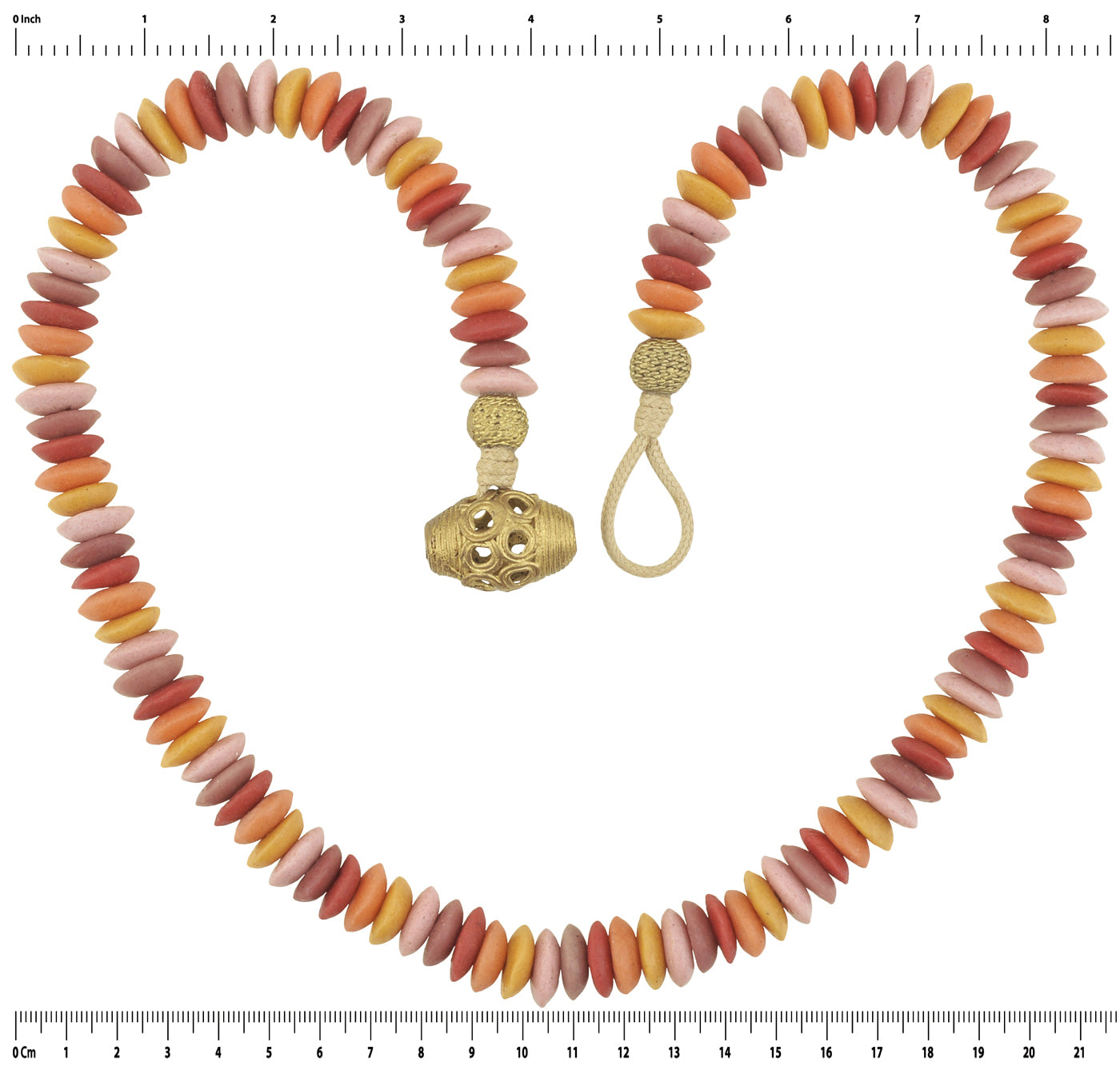 Handmade recycled glass beads brass necklace African Krobo ethnic jewelry - Tribalgh