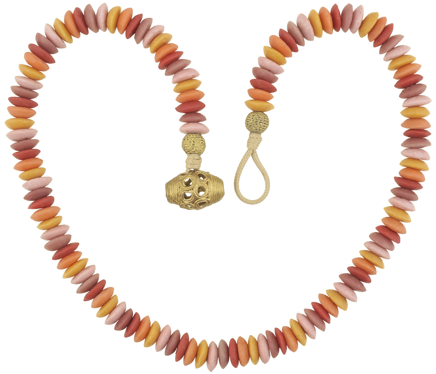 Handmade recycled glass beads brass necklace African Krobo ethnic jewelry - Tribalgh