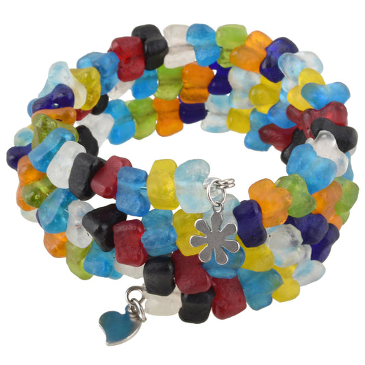 Handmade African glass trade beads wrap bracelet memory wire stainless steel - Tribalgh