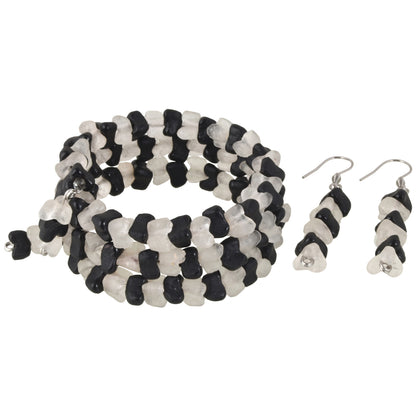 African glass trade beads handmade bracelet earrings memory wire stainless steel - Tribalgh