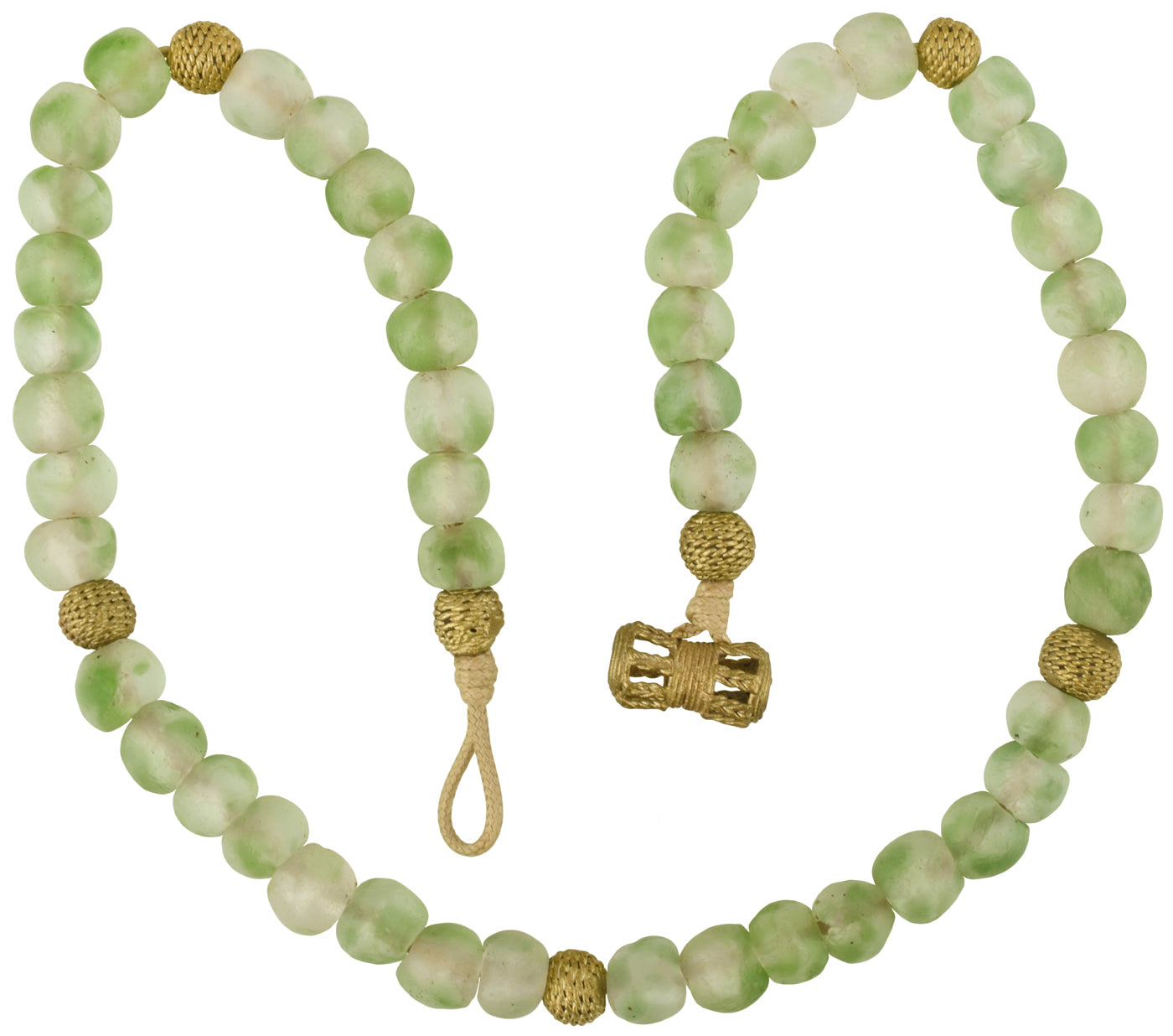 Handmade brass recycled glass beads necklace Krobo Ghana Ashanti African trade - Tribalgh