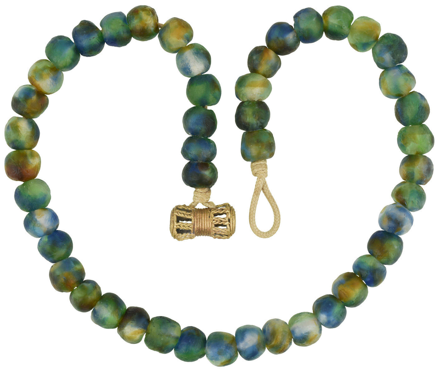 Recycled powder glass beads handmade Krobo brass Ashanti African tribal necklace - Tribalgh