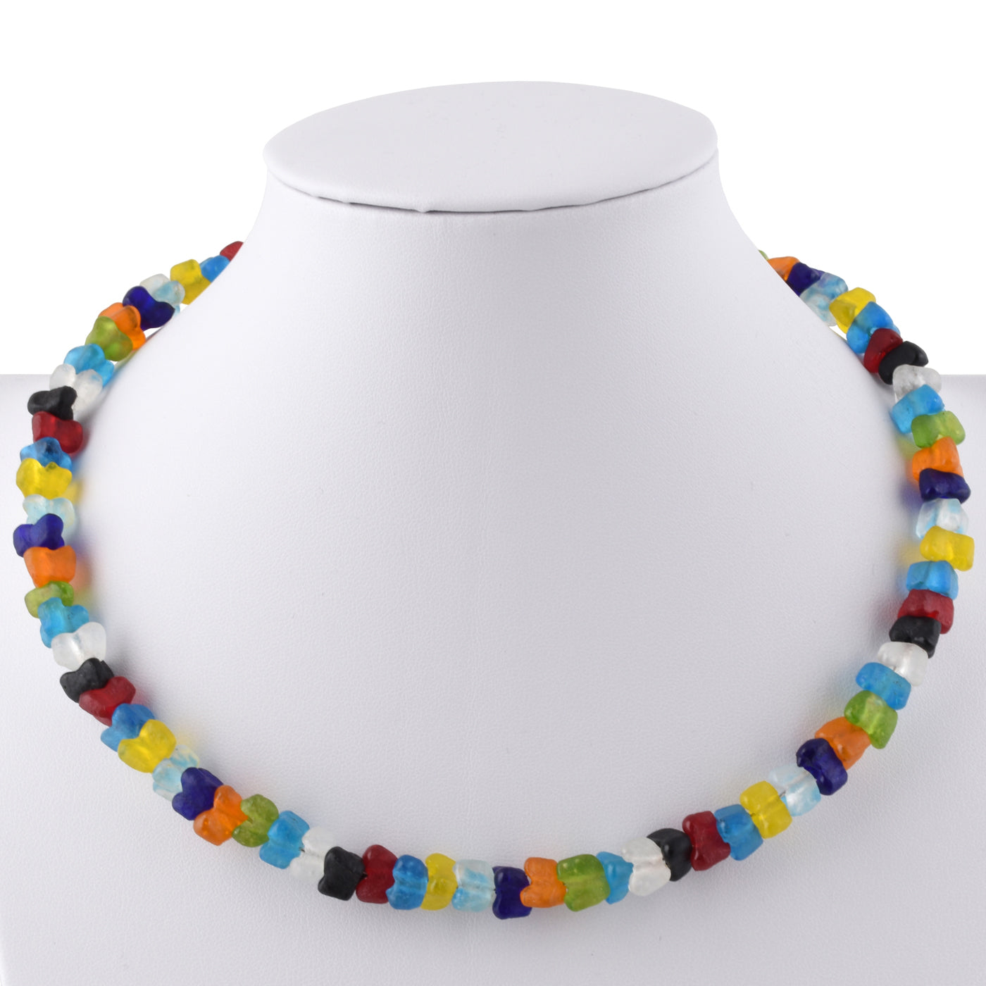 African glass trade beads handmade necklace choker memory wire stainless steel - Tribalgh