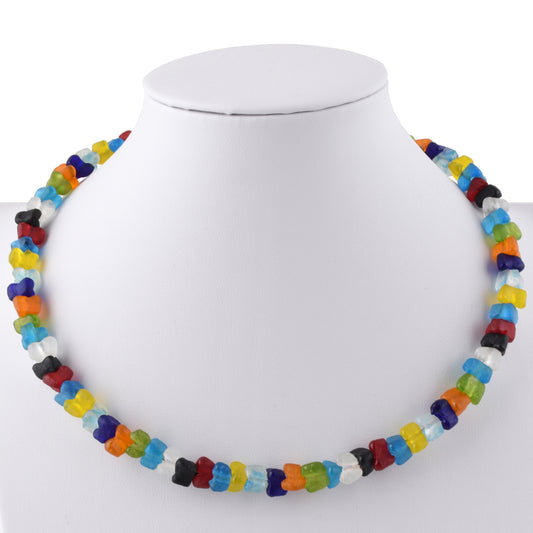 African glass trade beads handmade necklace choker memory wire stainless steel - Tribalgh