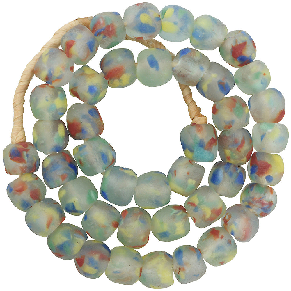African powder glass beads recycled Krobo multicolored translucent Ghana jewelry - Tribalgh