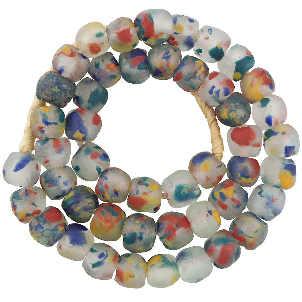 African handmade powder glass beads recycled Krobo Ghana translucent necklace - Tribalgh