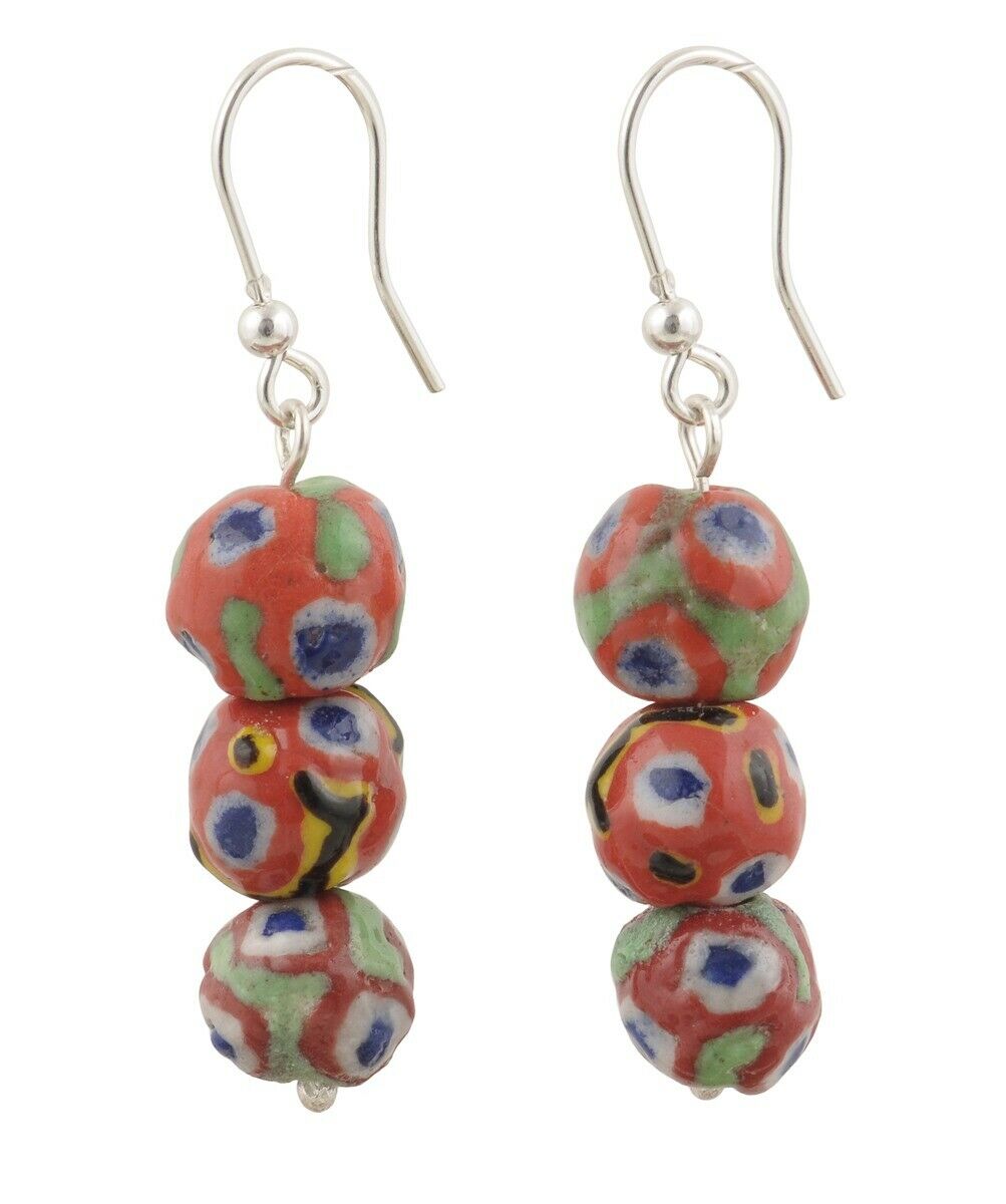 Boucles d'oreilles africaines en perles de verre Kiffa faites à la main en argent sterling 925 Bijoux ethniques - Tribalgh