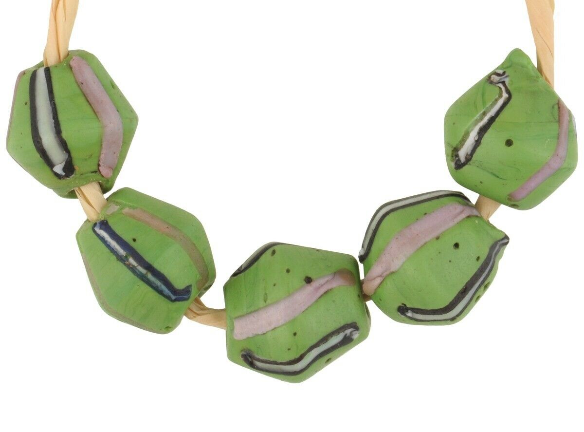 Antique African trade beads King Venetian glass lampwork green bicone Ghana - Tribalgh