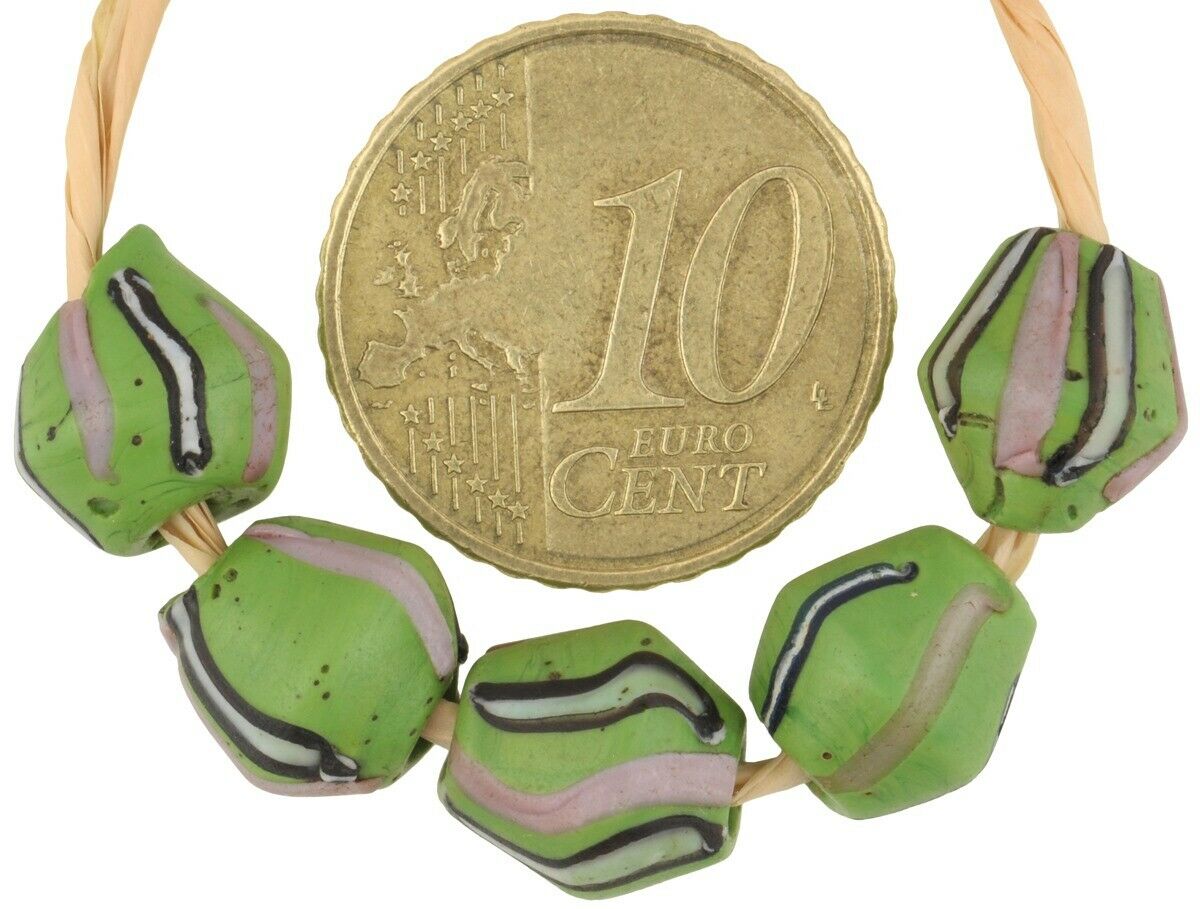 Antike afrikanische Handelsperlen König venezianisches Glas Lampwork grüner Doppelkegel Ghana - Tribalgh