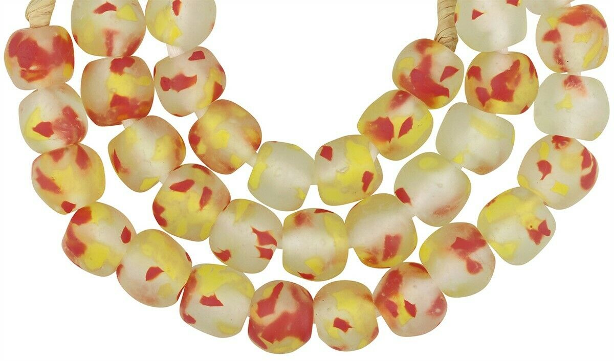 Perlen Handgefertigte afrikanische Halskette aus recyceltem Glas getrommelt durchscheinend - Tribalgh
