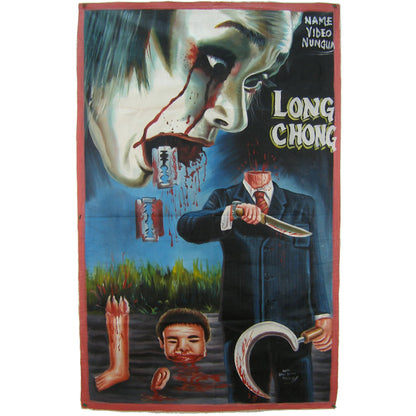 LONG CHONG MOVIE POSTER HAND PAINTED ON RECYCLED FLOUR SACKS IN GHANA