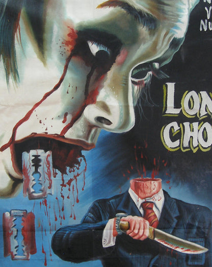LONG CHONG MOVIE POSTER HAND PAINTED ON RECYCLED FLOUR SACKS IN GHANA DETAILS