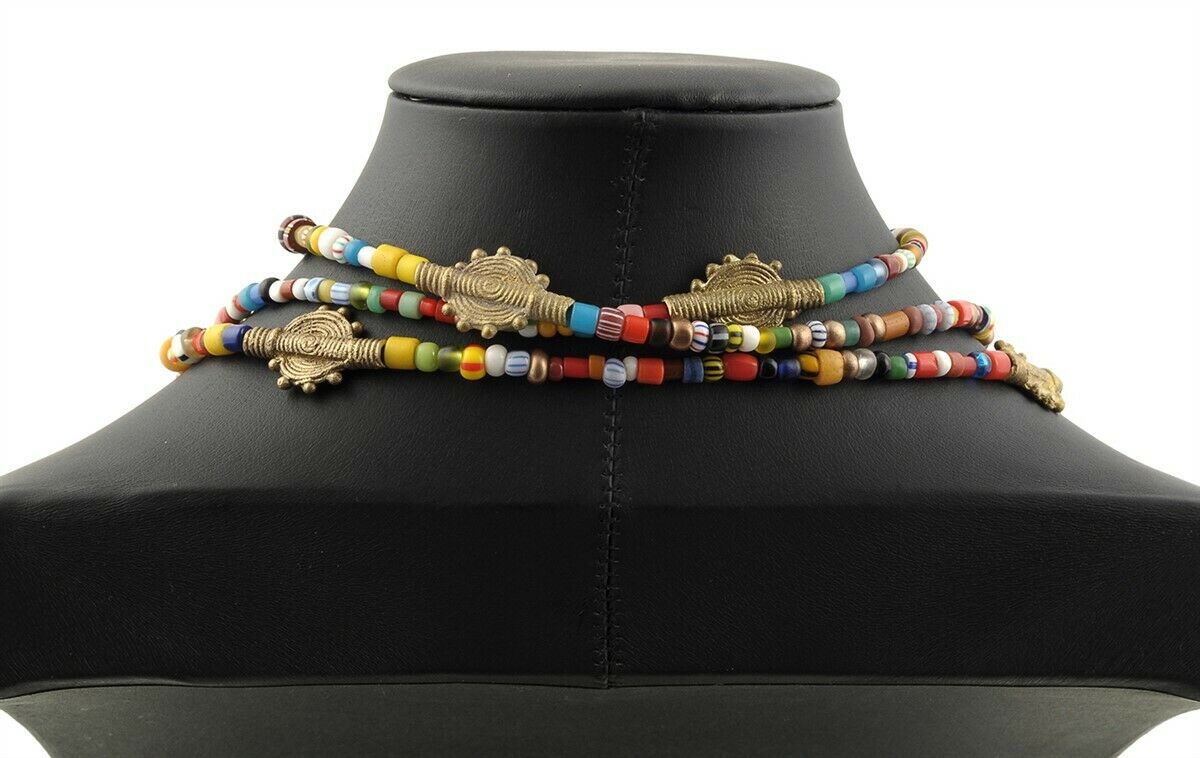 Collier perles de rocaille en verre de Noël ancien LARIAT Bijoux fait main en laiton africain - Tribalgh