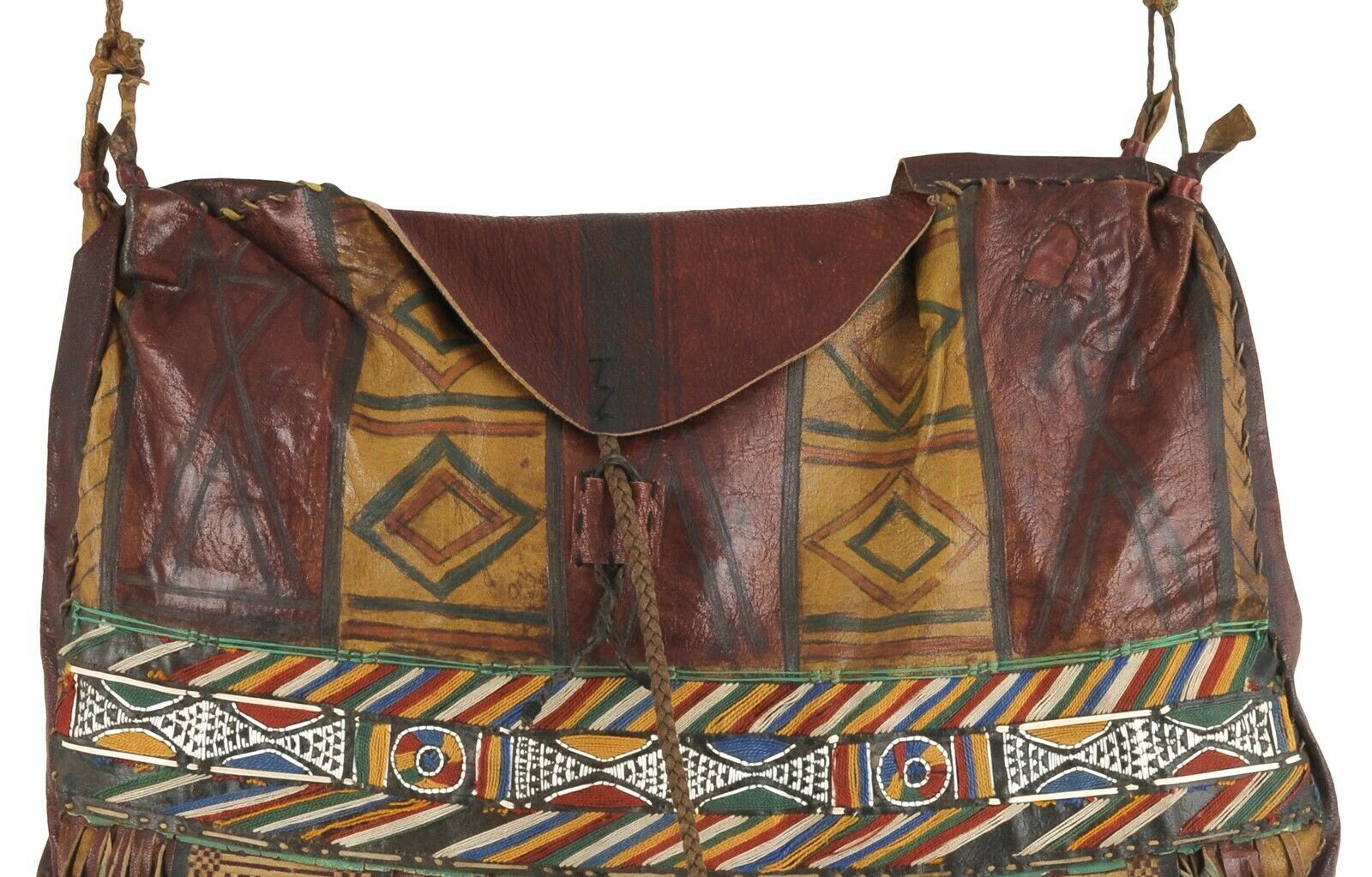 Old African Tuareg leather camel horse bag from Niger Peul Fulani Sahara art - Tribalgh