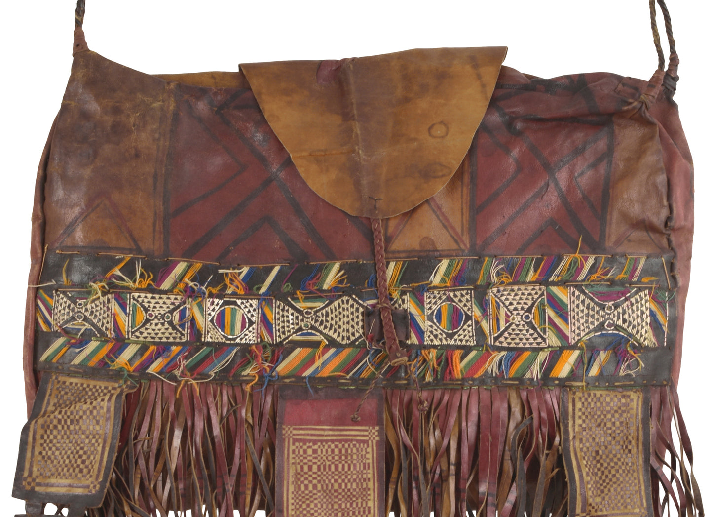 Old African Tuareg leather camel horse bag from Niger Peul Fulani Sahara art - Tribalgh