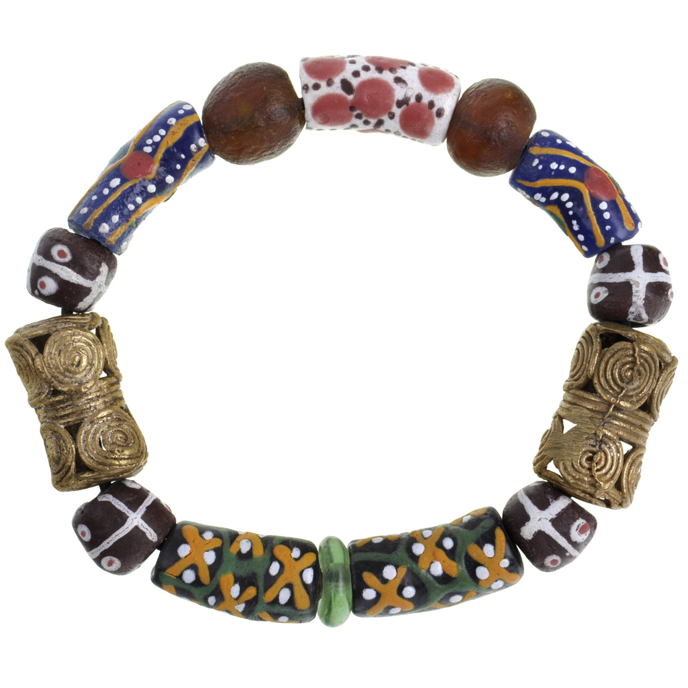 Pulsera Ashanti Krobo de latón a la cera perdida hecha a mano con cuentas de vidrio reciclado Africa Ghana - Tribalgh